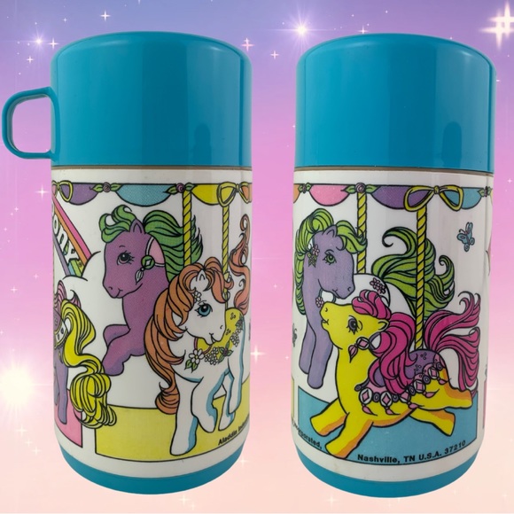 Vintage 1989 Aladdin My Little Pony Kids Lunchbox Lunch THERMOS Blue Rainbow - Picture 1 of 4